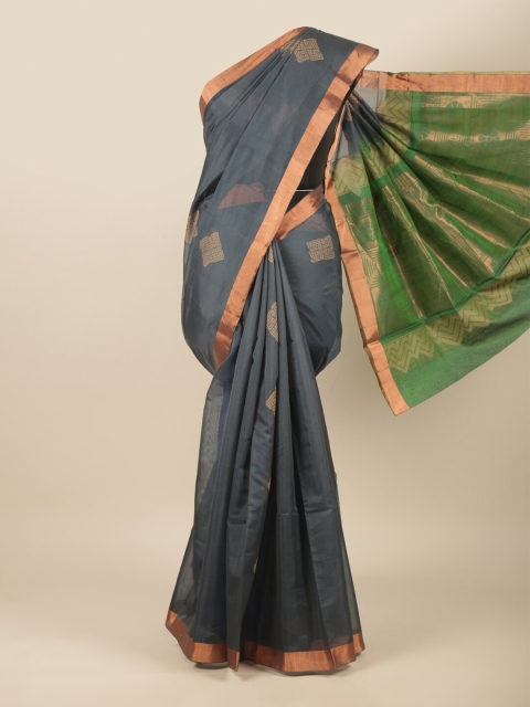 

Pothys Grey & Green Woven Design Kanchipuram Pure Silk Saree