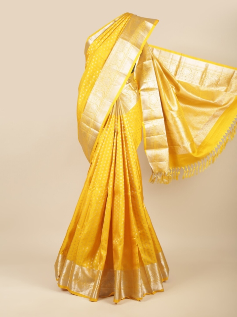 

Pothys Yellow & Gold-Toned Ethnic Motifs Pure Silk Kanjeevaram Saree