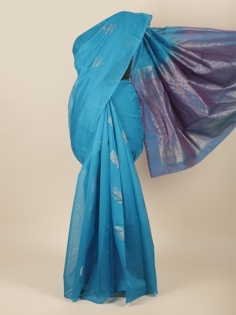 

Pothys Blue & Gold-Toned Ethnic Motifs Zari Pure Silk Saree