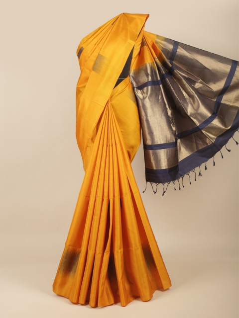 

Pothys Yellow & Navy Blue Ethnic Motifs Zari Pure Silk Kanjeevaram Saree