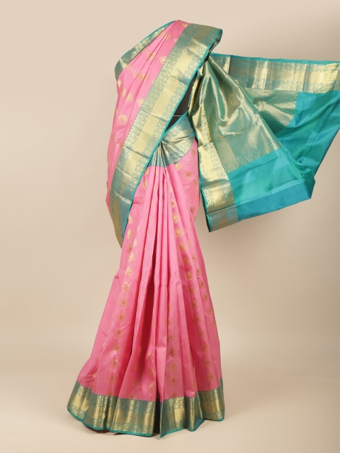

Pothys Pink & Blue Woven Design Kanchipuram Pure Silk Saree