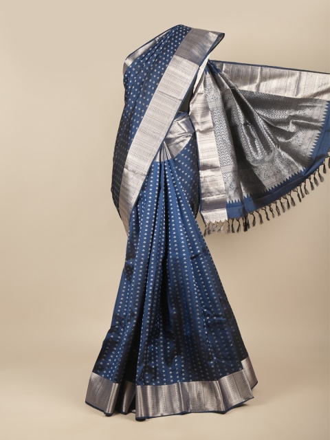 

Pothys Blue & Silver-Toned Ethnic Motifs Zari Pure Silk Kanjeevaram Saree