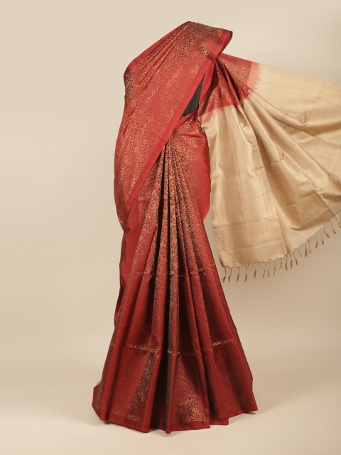 

Pothys Maroon & Gold-Toned Woven Design Zari Pure Silk Kanjeevaram Saree