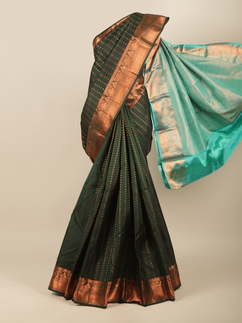 

Pothys Green & Copper-Toned Woven Design Zari Pure Silk Kanjeevaram Saree