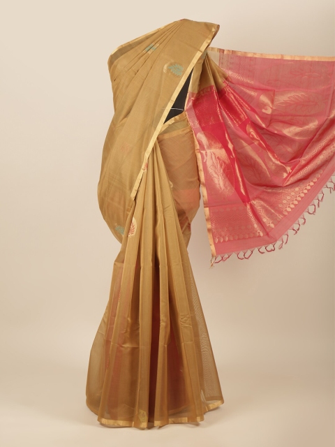 

Pothys Gold-Toned & Magenta Woven Design Zari Pure Silk Saree