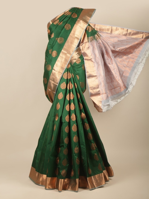 

Pothys Green & Gold-Toned Ethnic Motifs Zari Pure Silk Kanjeevaram Saree