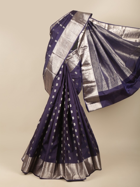 

Pothys Blue & Silver-Toned Ethnic Motifs Zari Pure Silk Kanjeevaram Saree