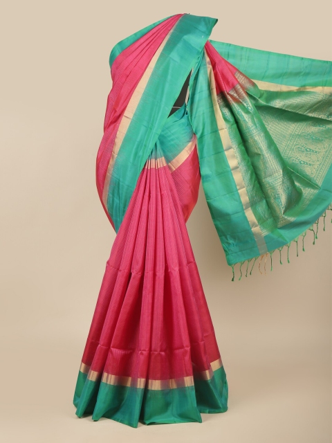 

Pothys Pink & Green Woven Design Pure Silk Kanjeevaram Saree