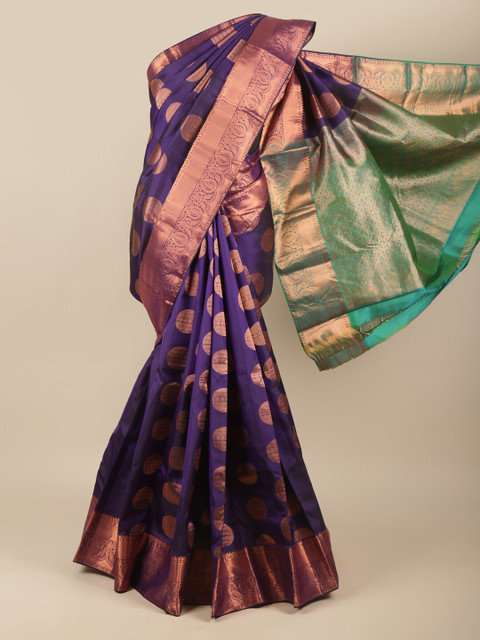 

Pothys Blue & Copper-Toned Ethnic Motifs Zari Pure Silk Kanjeevaram Saree