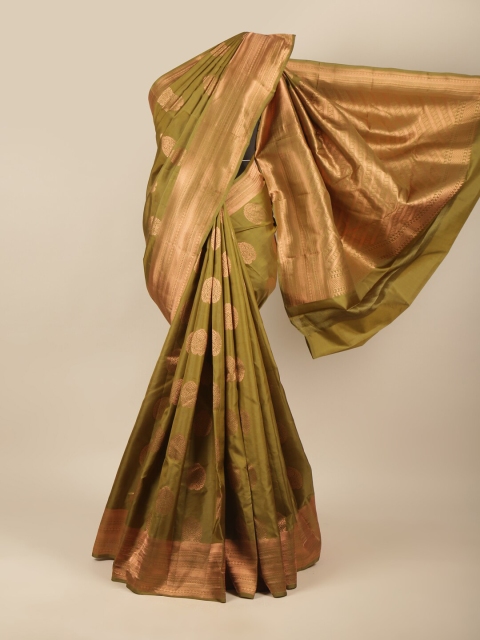 

Pothys Green & Gold-Toned Ethnic Motifs Zari Pure Silk Kanjeevaram Saree