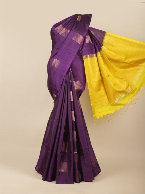 

Pothys Violet & Yellow Zari Pure Silk Kanjeevaram Saree