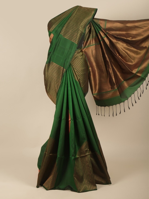 

Pothys Green & Gold-Toned Woven Design Zari Pure Silk Saree