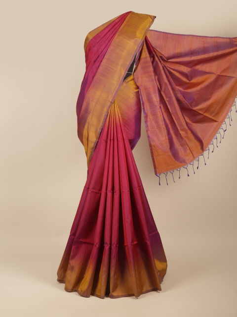 

Pothys Magenta & Mustard Yellow Pure Silk Kanjeevaram Saree