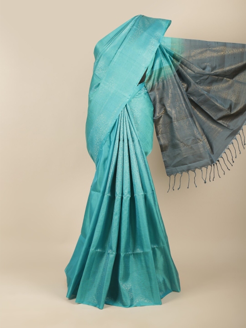 

Pothys Blue & Gold-Toned Ethnic Motifs Zari Pure Silk Saree