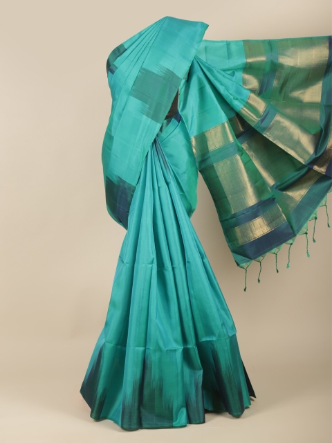 

Pothys Turquoise Blue & Gold-Toned Zari Pure Silk Saree
