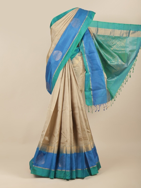

Pothys Tan & Blue Ethnic Motifs Pure Silk Saree