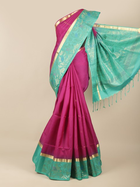 

Pothys Magenta & Gold-Toned Woven Design Zari Pure Silk Saree