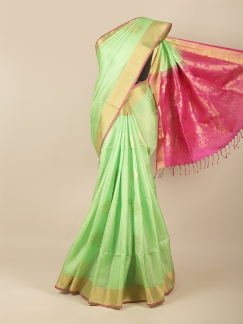 

Pothys Green & Pink Woven Design Kanchipuram Pure Silk Saree
