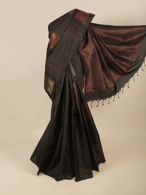 

Pothys Black & Gold-Toned Woven Design Zari Pure Silk Saree