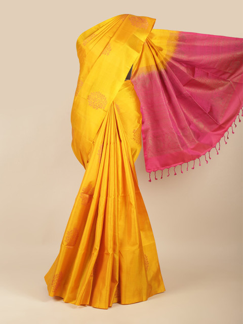 

Pothys Mustard & Pink Floral Pure Silk Saree