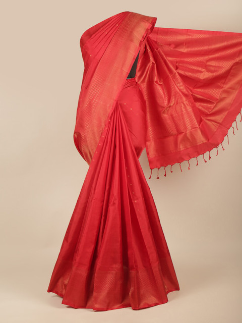 

Pothys Red & Gold-Toned Woven Design Pure Silk Saree