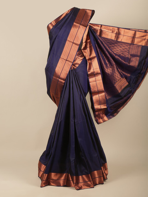 

Pothys Blue & Gold-Toned Woven Design Zari Pure Silk Saree