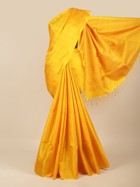 

Pothys Yellow & Gold-Toned Ethnic Motifs Zari Pure Silk Saree
