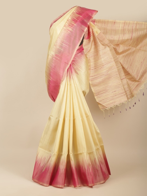 

Pothys Cream-Coloured & Pink Pure Silk Saree
