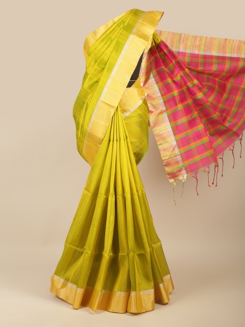 

Pothys Green & Gold-Toned Zari Pure Silk Kanjeevaram Saree