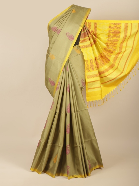 

Pothys Green & Yellow Ethnic Motifs Pure Silk Kanjeevaram Saree