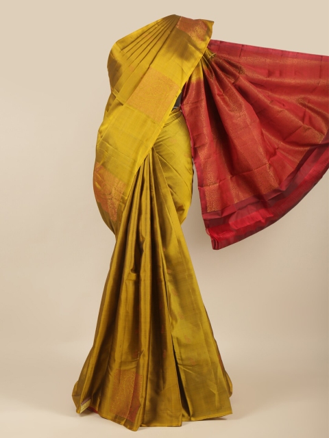 

Pothys Olive Green & Gold-Toned Ethnic Motifs Zari Pure Silk Saree