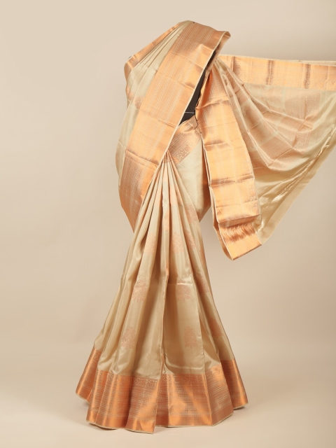 

Pothys Cream-Coloured & Gold-Toned Ethnic Motifs Zari Pure Silk Saree