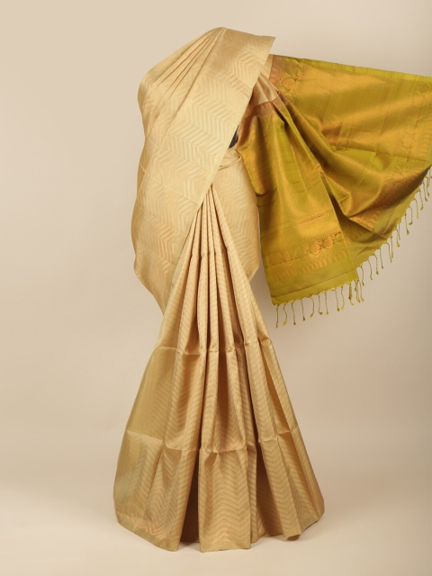 

Pothys Cream-Coloured & Gold-Toned Zari Pure Silk Saree
