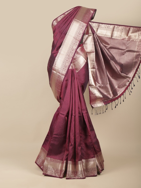 

Pothys Purple & Silver-Toned Ethnic Motifs Pure Silk Saree