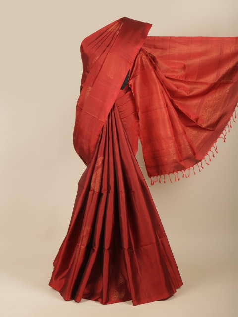 

Pothys Maroon & Gold-Toned Woven Design Zari Pure Silk Saree