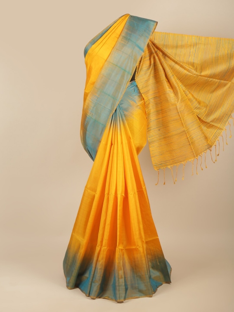 

Pothys Yellow & Blue Colourblocked Pure Silk Saree