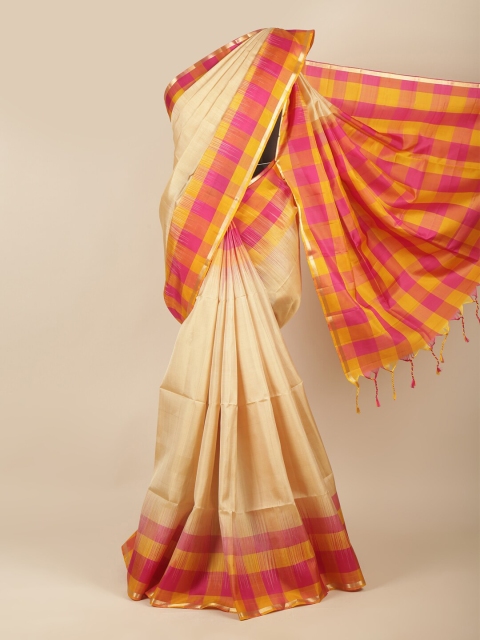 

Pothys Cream-Coloured Kanchipuram Silk Saree