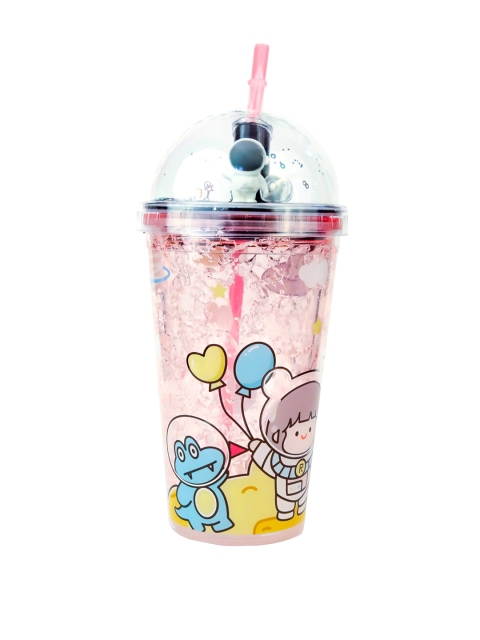 

Spiky Kids Pink Printed Glass Water Sipper Bottle With Straw