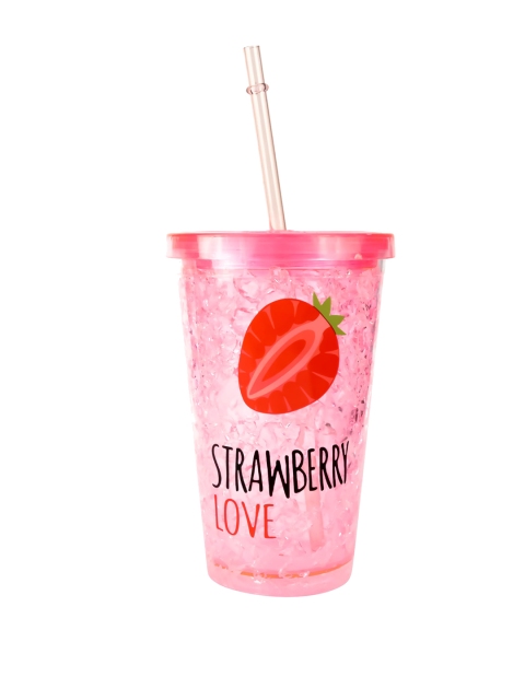 

Spiky Pink & Red Printed Glass Tumbler With Straw