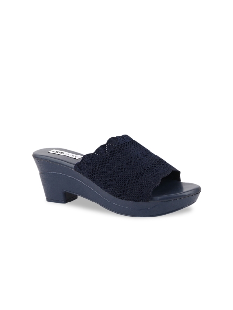 

THE WHITE POLE Navy Blue Block Mules