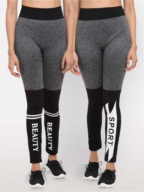 

NEUDIS Women Pack Of 2 Charcoal Grey & Black Printed Jegging