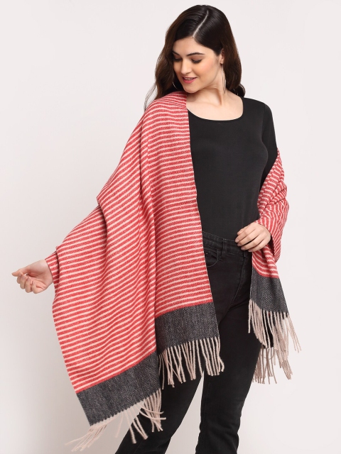 

LOOM LEGACY Women Red & Black Woven Design Striped Stoles