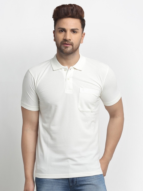 

VENITIAN Men White Polo Collar T-shirt