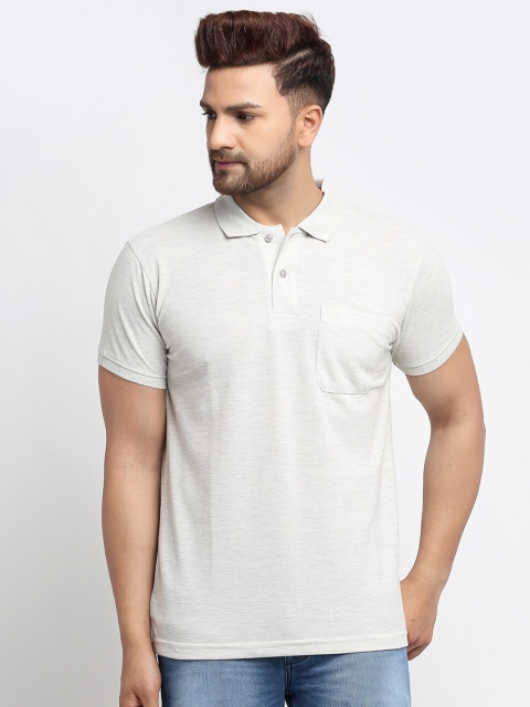

VENITIAN Men Off-White Polo Collar Regular Fit Cotton Pockets T-shirt