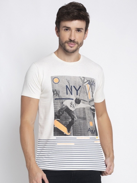 

VENITIAN Men Off White Printed Slim Fit T-shirt