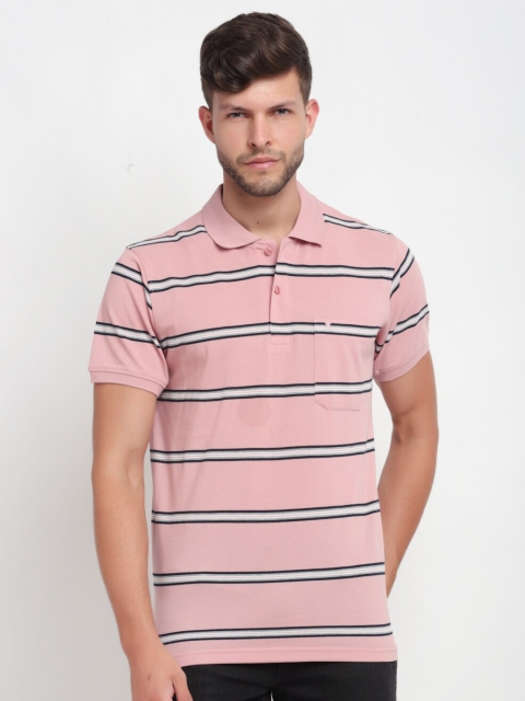 

VENITIAN Men Pink & White Striped Polo Collar T-shirt