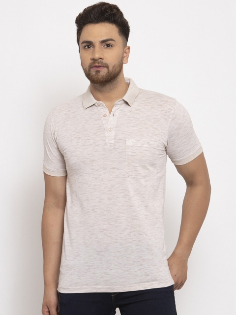 

VENITIAN Men Beige Polo Collar Pockets Cotton T-shirt