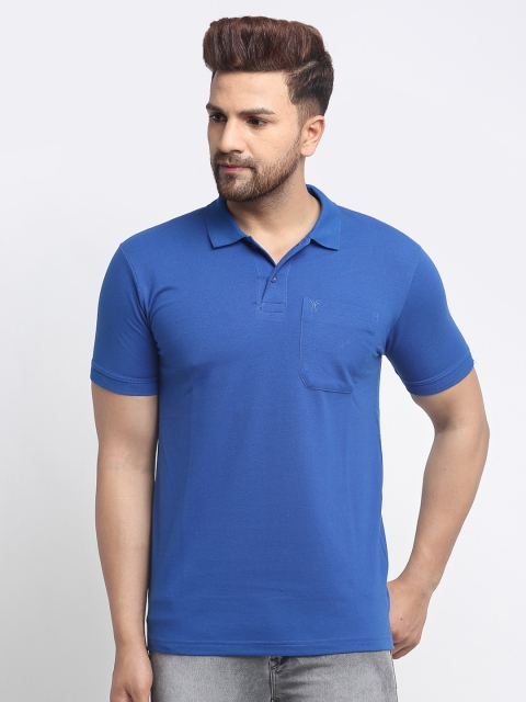 

VENITIAN Men Blue Polo Collar Pockets T-shirt
