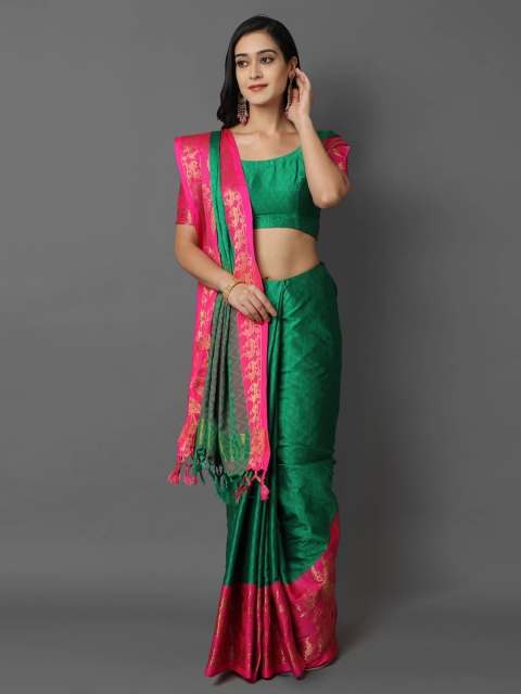 

awesome Green & Magenta Woven Design Zari Silk Cotton Saree