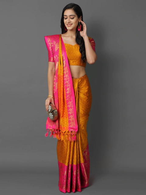 

awesome Mustard & Magenta Woven Design Zari Silk Cotton Mysore Silk Saree